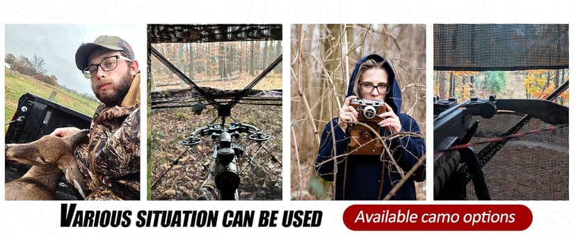 Wide Bottom Hunting Blind 1-3 Person with Portable Chair, 270 Degree See Through Pop up Ground Blinds for Deer Turkey Duck Hunting, Bow Hunting Adjust Windows with Silent Zipper