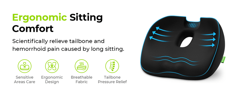 AUVON Innovative Donut Pillow Hemorrhoids Scientific Center Hole and Tailbone Cutout, Orthopedic Pain Relief Donut Seat Cushion for Coccyx, Sciatica, Postpartum Pregnancy, After Surgery Sitting Relief