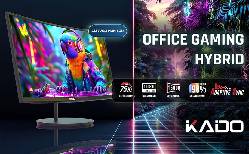 Kado Dual Monitor Setup - 2-Pack 24" Curved 1920x1080 Computer Monitor 1500R 75Hz VESA Mount HDMI Office Gaming Hybrid Built-in Speakers (C24X Dual Series)
