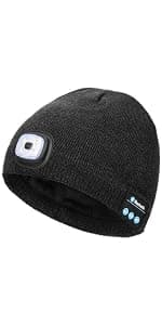 Bluetooth Hat with Light Cordless Headphones, USB Rechargeable, Hands-Free Headlamp For Dog Walking, Running, Outdoor Work Wmcaps Bluetooth Beanie with LED Light and Headphones, Christmas Tech Gifts B09DJVT3W3