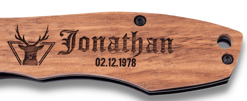 Gifts for Men, Personalized Engraved Oak Wood Pocket Knife - 36 Icons, 20 Stylish Font - Custom Pocket Knives