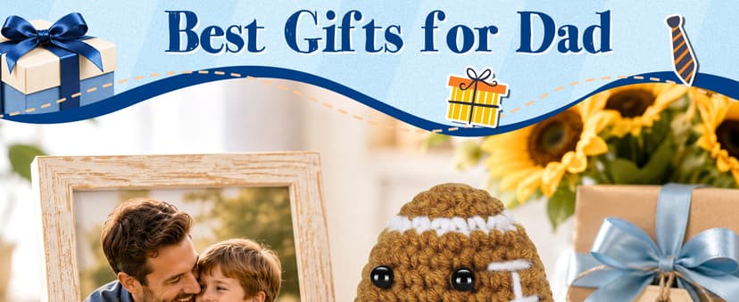 Dad Gifts from Daughter Son Wife, Positive Handmade Crochet Dad Birthday Gift, Funny Cute Small Gifts for Dads, I Love You Girl Papa Gift Idea, Unique Doll for Step-Dads Football