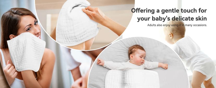 Synrroe Burp Cloths Large, Muslin Burp Cloths for Baby, Extra Absorbent and Soft, 6 Layers 20 by 10 Inches 100% Cotton (White Large 4 Pack)