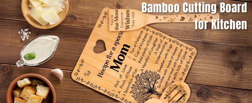 4-Piece Engraved Bamboo Mom Mother Mommy Cutting Board Set from Daughter or Son for Birthdays, Christmas, Mother's Day Birthday Gifts for Mom, "Recipe for a Special Mom" Cutting Board Set B0CXXM43B5