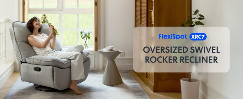 FLEXISPOT XRC7 Swivel Rocker Recliner Chair, 360° Swivel Oversized Armless Recliner Gaming Chair, Award-Winning Design with Premium PU Leather Upholstery for Living Room Gaming Room, Beige