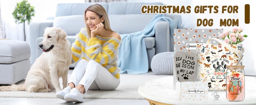 Dog Mom Gifts for Women, 16OZ Glass Cup Unique Christmas Gifts Idea Box set with Socks for Dog Lovers, Dog Mom Birthday Mothers Day Gifts Basket