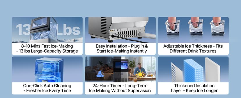 VEVOR Commercial Ice Maker Machine, 265 lbs/24h with 85 lbs Storage Capacity, Built-in/Freestanding/Under Counter, Stainless Steel Ice Maker with LED Display & Self-Cleaning, for Home Bar Restaurant