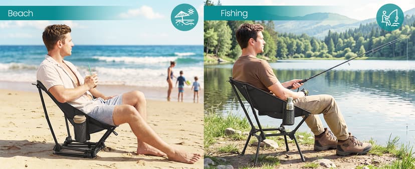 SONGMICS Camping Chair, Lightweight Folding Beach Chair, Adjustable Height, Steel Frame, Portable for Outdoor Travel