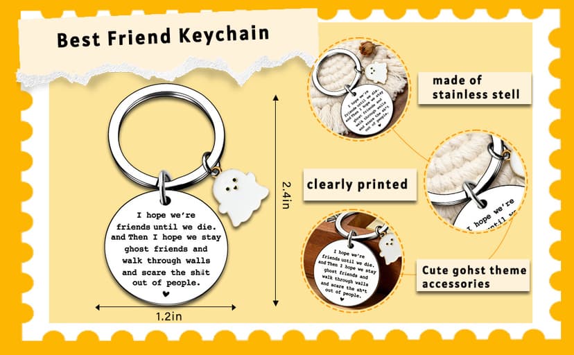 igvean Best Friend Keychains Funny Birthday Gift for Friends Christmas Halloween Gifts for Women Friend Boo Basket Stuffers