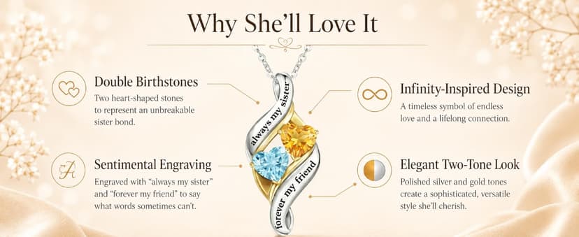Engraved with "Always My Sisters Forever My Friend". Ideal Christmas, Birthday, Anniversary Jewelry Gifts for Sister. CRMAD Sister Necklace with Double Birthstone Jewelry Gifts for Women B0GGYWRP7M