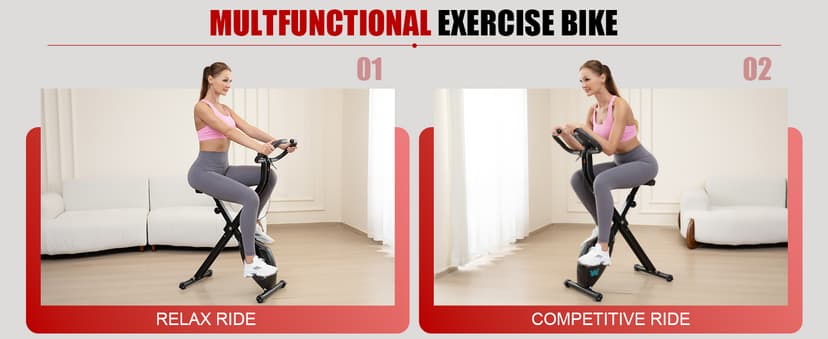 BARWING Stationary Exercise Bike for Home Workout, 5 IN 1 Foldable Indoor Cycling Bike for Seniors, 350LB Capacity, 16-Level Magnetic Resistance, Seat Backrest Adjustments