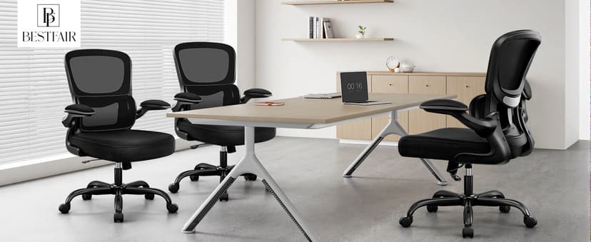 BESTFAIR Office Chair Ergonomic Desk Chair, Breathable Mesh Comfy Chair with Lumbar Support, Computer Chair, Home Desk Chair with Flip-up Armrests, Gaming Chair for Adults Home Office (Black)