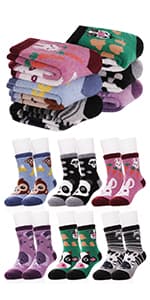 FNOVCO Girls Knee High Socks Kids Crazy Fun Gift Cute Animal Patterns Cotton Long Socks 6 Pairs