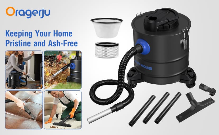 Oragerju Ash Vacuum, Pellet Stove Vacuum Cleaner, 5.3 Gallon, 20kPa, 1200W Powerful Motor with Blower Function, On Wheels and HEPA Filter, The Ash Vacuum for Pellet Stoves & Wood Stoves