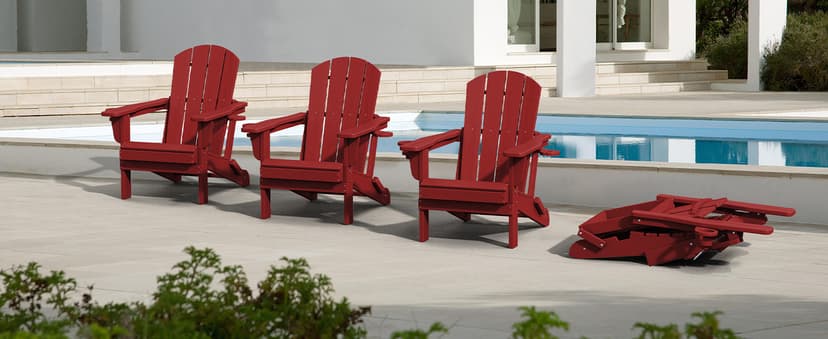 SERWALL Adirondack Chair with Cup Holders - Composite Adirondack Chairs Set of 2 HDPE Outdoor Chairs All Weather Use- Dark Red