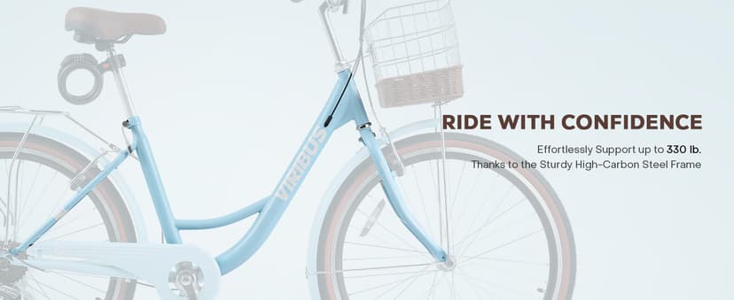 VIRIBUS Womens Cruiser Bike, 7 Speed Beach Cruiser Bike for Women, 26 inch Women Bicycle with Rattan Basket, City Commuter Vintage Retro Step Through Bicycle for Female Ladies Seniors, 330 Lb.