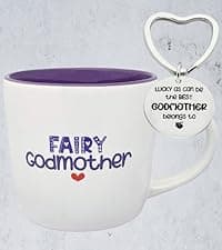 Best Godmother Ever Mug 12 Ounces Ceramic Coffee Cup Floral Beige with Keychain, Gift for Godmother Birthday, Mother’s Day, Christmas from Godchild