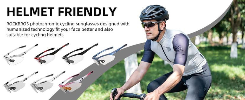 ROCKBROS Photochromic Sports Sunglasses Mens Pickleball Glasses Cycling Glasses MTB Sunglasses, with Removable Elasctic Band