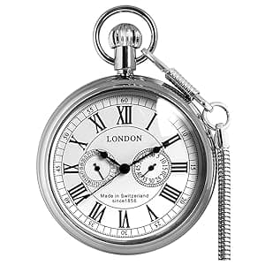 VIGOROSO Men's Vintage Full Copper Hand-Wind Mechanical Second&24hours Sub-dials Pocket Watch in Box