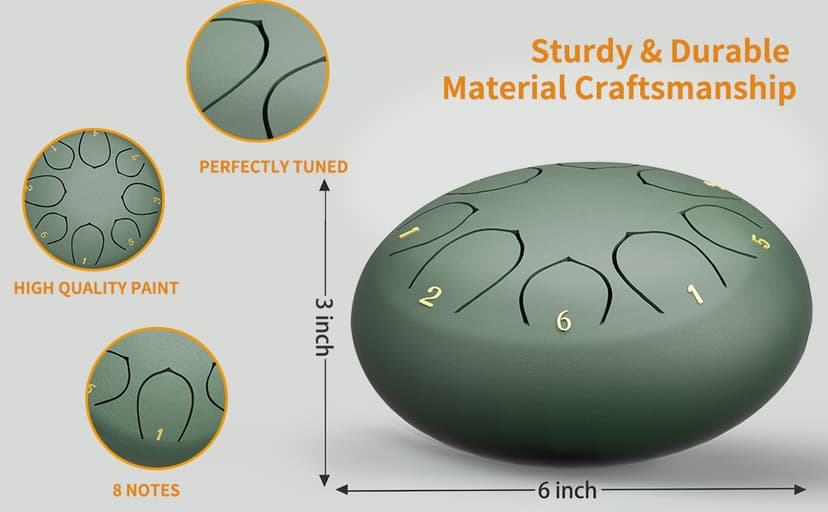 Rain Drum for Outside Garden, 6 Inches 8 Notes Steel Tongue Chakra Drums, Waterproof Meditation Rain Chime, Musical Instruments for Adult Gift with Bag, Music Book, Drum Mallets (Green) B0D9QJNPJ3