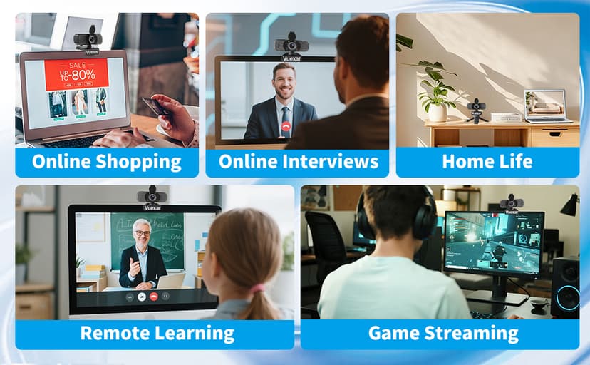 Vuexar Full HD 1080P Webcam with Microphone, Noise-Canceling, Privacy Cover, Wide-Angle Lens, Auto Light Correction, Plug & Play USB Web Camera for Laptop, Desktop, PC, Mac, Zoom, Skype – Pro Series