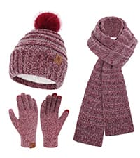 Womens Winter Warm Knit Beanie Hat Touchscreen Gloves Long Neck Scarf Set with Fleece Lined Skull Caps Gifts for Women