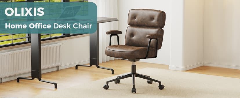 OLIXIS Ergonomic Home Office Desk Chair, PU Leather Computer Chair with Lumbar Support Adjustable Height Rolling Swivel Executive Task Armrests Chair, Modern Brown
