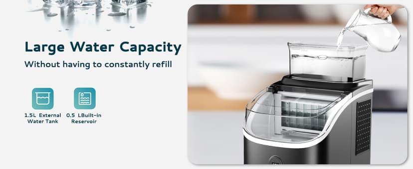 EUHOMY Ice Cube Maker Machine Countertop with External Water Tank, 2 Ways to Add Water, 34Lbs/Day, 16Pcs Ready in 7 Mins, Auto-Cleaning, with Ice Scoop & Basket, for Home/Kitchen/Office/Bar (Black)