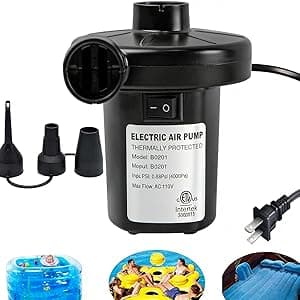 BOMPOW Electric Air Pump for Inflatables Air Mattress Pump Bed Pool Toy Raft Boat Quick Pump Black (AC Pump(130W))