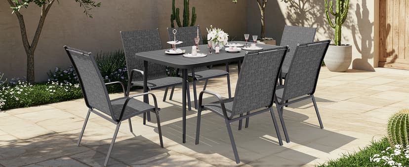 JEAREY Patio Dining Chairs Set of 4, Outdoor Stackable Dining Furniture Set, All Weather Dining Set for Lawn, Garden, Backyard, Poolside, Brown