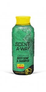 Hunters Specialties Scent-A-Way MAX Liquid Body Soap & Shampoo - Odorless Green Soap Scent Eliminator for Hunters, Trappers, Anglers, and Campers - 24 OZ