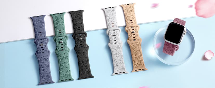 SNBLK 6 Pack Floral Engraved Bands Compatible with Apple Watch Bands 40mm 41mm 42mm 38mm 44mm 45mm 46mm 49mm Women Men, Silicone Flower Pattern Strap for iWatch Series 11 10 Se Ultra 9 8 7 6 5 4 3 2 1