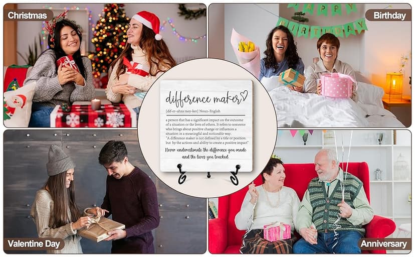 Difference Maker Gift, Inspirational Gifts Coworker Gifts For Women, Therapist Gifts, Office Christmas Gifts, Wood Plaque Sign With Stand (HG01)