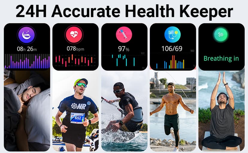 Amzhero Health Fitness Tracker with 24/7 Heart Rate, Blood Oxygen, Blood Pressure, Sleep Tracker, 5ATM Waterproof Activity Trackers with Step Tracker, Pedometer (S & L Bands Included)