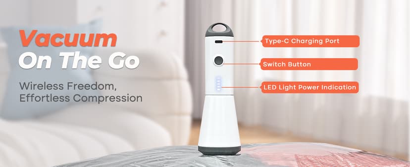 Vacuum Seal Bags for Clothing with Rechargeable Cordless Pump, 12 Pack Compression Packing Bags, Space Saver Storage for Seasonal Clothes Bedding Blanket Pillows Comforters Luggage Travel