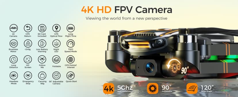 GPS Drone with EIS 4K Camera for Adults Kids, RC Drones with 4.5 inch HD Screen on Controller,Auto Return,2 Batteries for 45 min Flight Time,Long Range Transmission,Circle Fly and Follow Me Mode,Foldable Quadcopter for Beginner Kids Gifts Toy,Under 249g