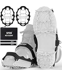 Sfee Ice Cleats for Boots Shoes, Snow Grips Cleats for Ice and Snow Anti-Slip Rubber Traction Cleats for Walking on Snow and Ice 10 Steel Studs Crampons for Hiking, Walking, Climbing, Jogging