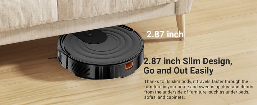 Robot Vacuum and Mop Combo, Robotic Vacuum Cleaner 5000Pa Strong Suction 130 Mins Runtime, Slim, Low Noise, Automatic Self-Charging, Wi-Fi/App/Alexa Control, Ideal for Hard Floor, Carpet, Pet Hair