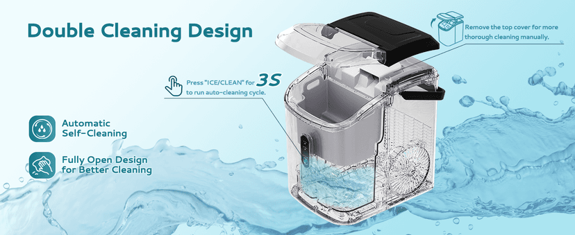 EUHOMY Nugget Ice Maker Countertop with Handle, Ready in 6 Mins, 34lbs Per Day, Removable Top Cover, Auto-Cleaning, Portable Sonic Ice Maker with Basket and Scoop, for Home/Party/RV/Camping (Black)