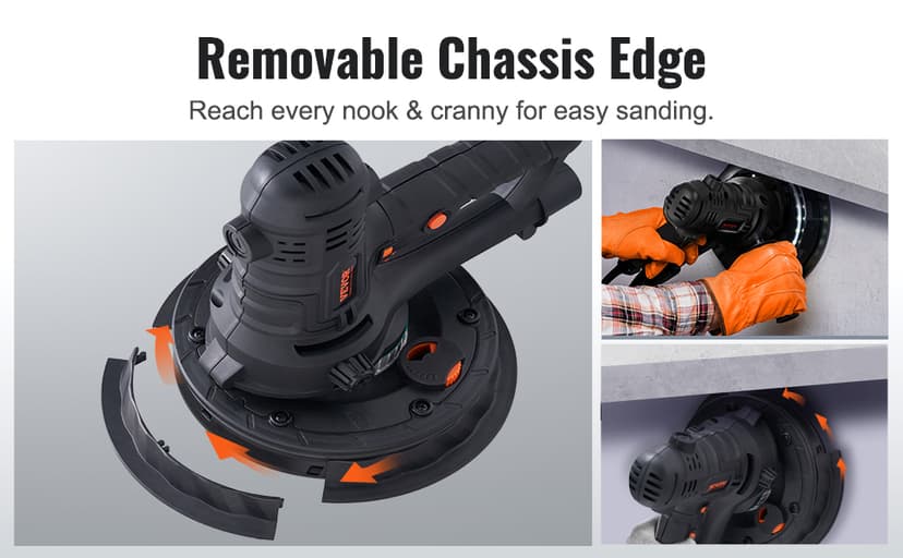 VEVOR Drywall Sander, 800W Electric Sander with 12 Sanding Discs, Variable Speed 1200-2300 RPM Wall Sander with Automatic Vacuum Dust Collection System, Double LED Lights, Dust Bag, Detachable Edge