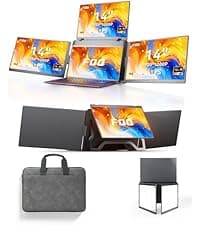 16" Triple Screen Portable Monitor for Laptop, FHD 1200P Laptop Screen Extender, 1 Cable for 3 Screens Quad Monitor, Extra Travel Computer Monitor for 12-18.5" Laptop, Fit for Win and Mac-S788 Pro