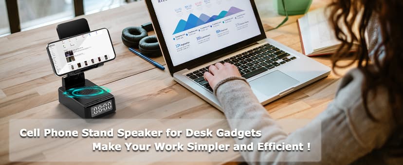 Birthday Gifts for Men Women,6-in-1 Cell Phone Stand Holder with Wireless Bluetooth Speaker & Wireless Charger,Alarm Clock for iPhone,HD Surround Sound Portable Bluetooth Speaker Gifts for Him Her