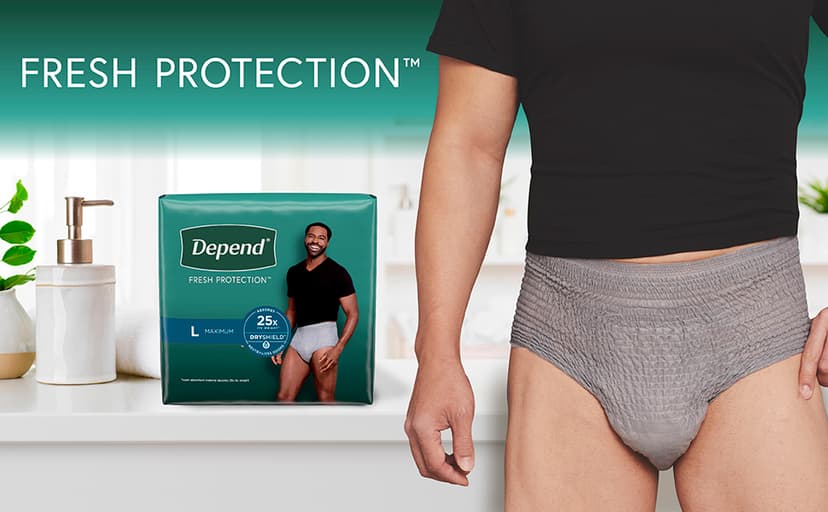 Depend Depend Fresh Protection Adult Diapers, Incontinence Underwear for Men, Disposable, Maximum, Large, Grey, 72 Count (2 Packs of 36), Packaging May Vary