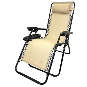 EasyGo Product Zero Gravity Lawn Lounge Pillow and Cup Holder Furniture Outdoor Adjustable Dining Reclining Folding Chairs for Deck Patio Beach Yard, 2 Pack TAN