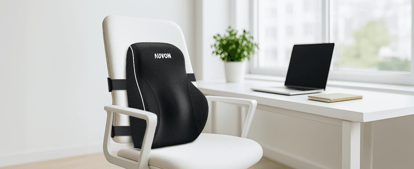 AUVON Lumbar Support Pillow for Office Chair with Patented Bulge for Lower Back Support, Ergonomic Office Home Essentials Improve Posture, Memory Foam Chair Cushion with Straps for Home, Office, Car