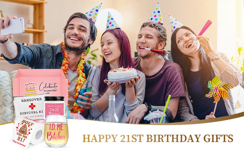 21st Birthday Gifts for Women Her Unique 21 Year Old Birthday Gifts for Female Her Funny Gift for 21 Year Old Female 21st Bday Decorations for Women - Wine Glass Toilet Paper Candle Makeup Bag B0CY1Z9QNV