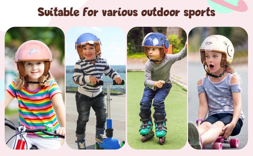 Kids 3/4 Open Face Motorcycle Helmets for 4-15 Years Old, Youth Child Dirt Bike ATV Helmets, Lightweight Vintage Half Helmet for Electric Scooter Moped Go Kart 4 Wheeler, DOT Approved