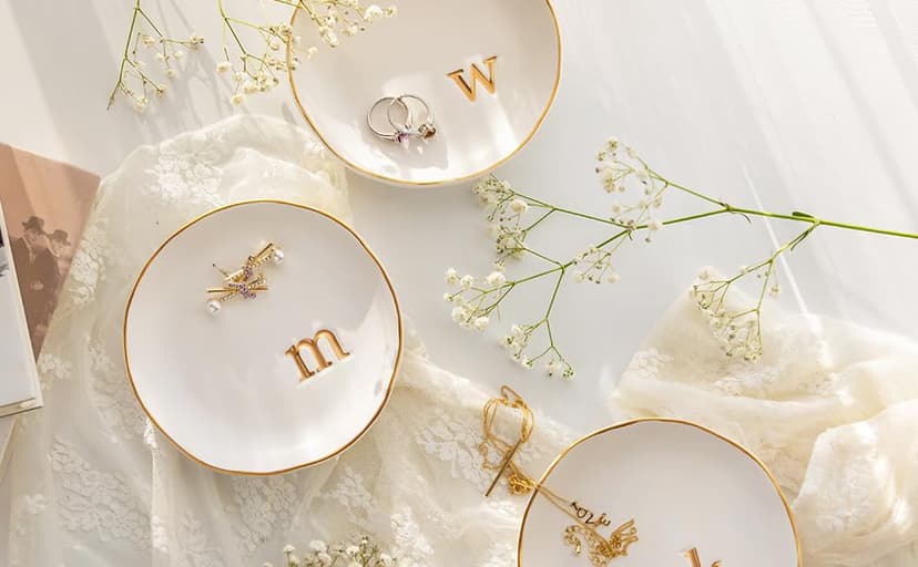 COLLECTIVE HOME - Ceramic Jewelry Tray, Decorative Trinket Dish for Rings Earrings Necklaces Bracelet Watch Keys, Birthday Mother's Day Christmas Gift for Women, 4.75", White Surface (M)