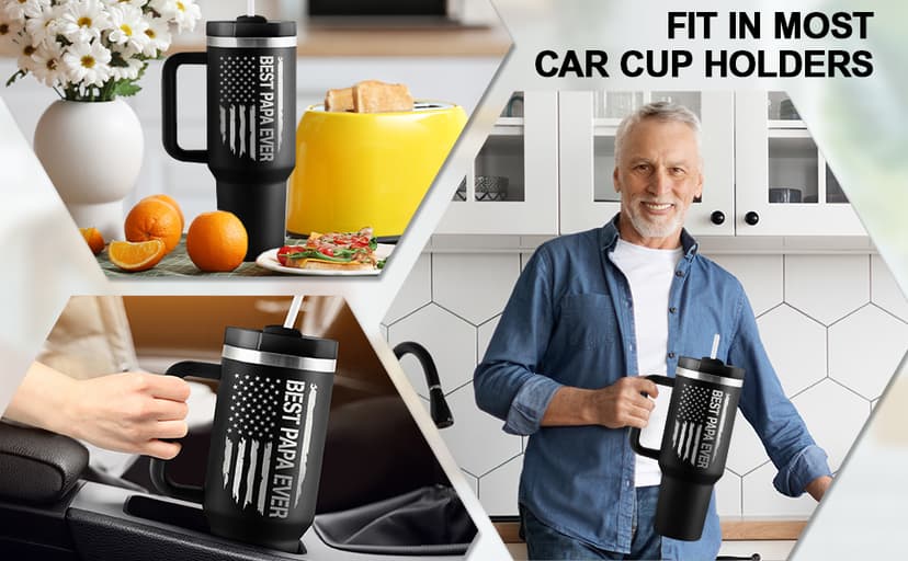 Best Papa Gifts for Fathers Day Christmas 40oz Travel Cup Insulated Tumbler with Handle & Straw ROSTANTEN Papa Gifts Birthday Gifts for Papa from Grandkids B0F5J1RJCL