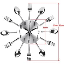 Timelike Kitchen Wall Clock, 3D Removable Modern Creative Cutlery Kitchen Spoon Fork Wall Clock Mirror Wall Decal Wall Sticker Room Home Decoration